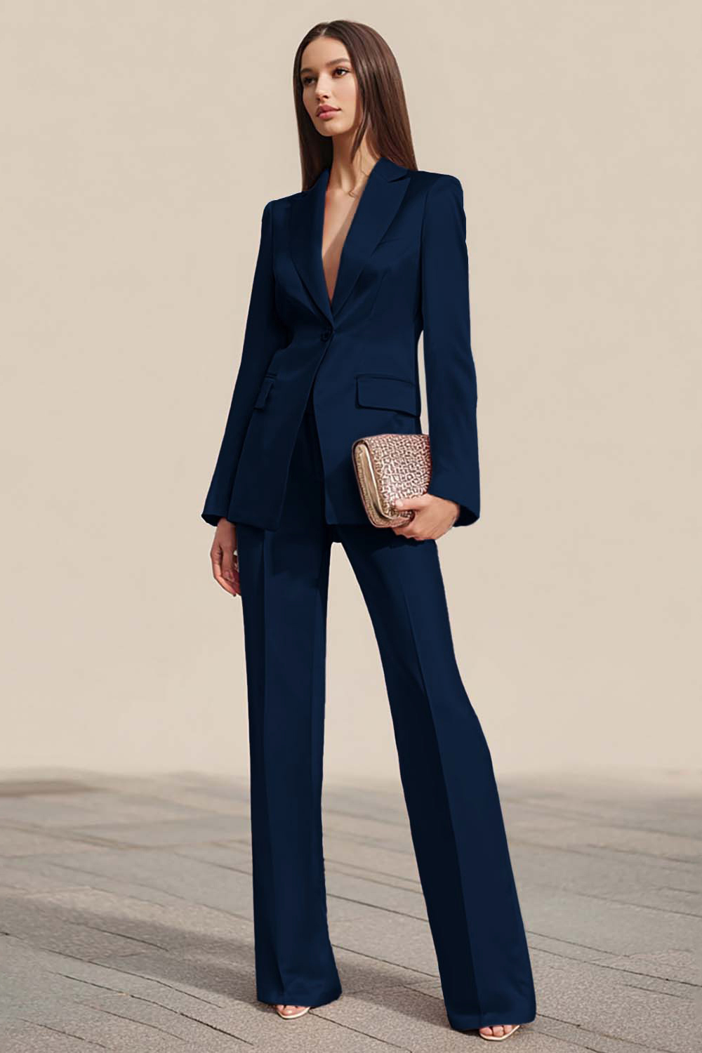 Dusty Rose 2 Piece Satin Long Sleeves One Button Business Suits