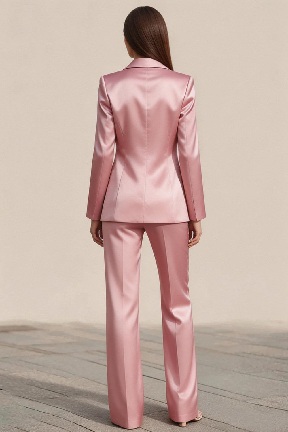 Dusty Rose 2 Piece Satin Long Sleeves One Button Business Suits