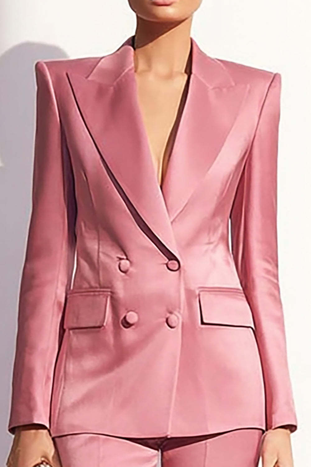 Dusty Rose 2 Piece Peak Lapel Satin Fitted Business Suits with Sleeves
