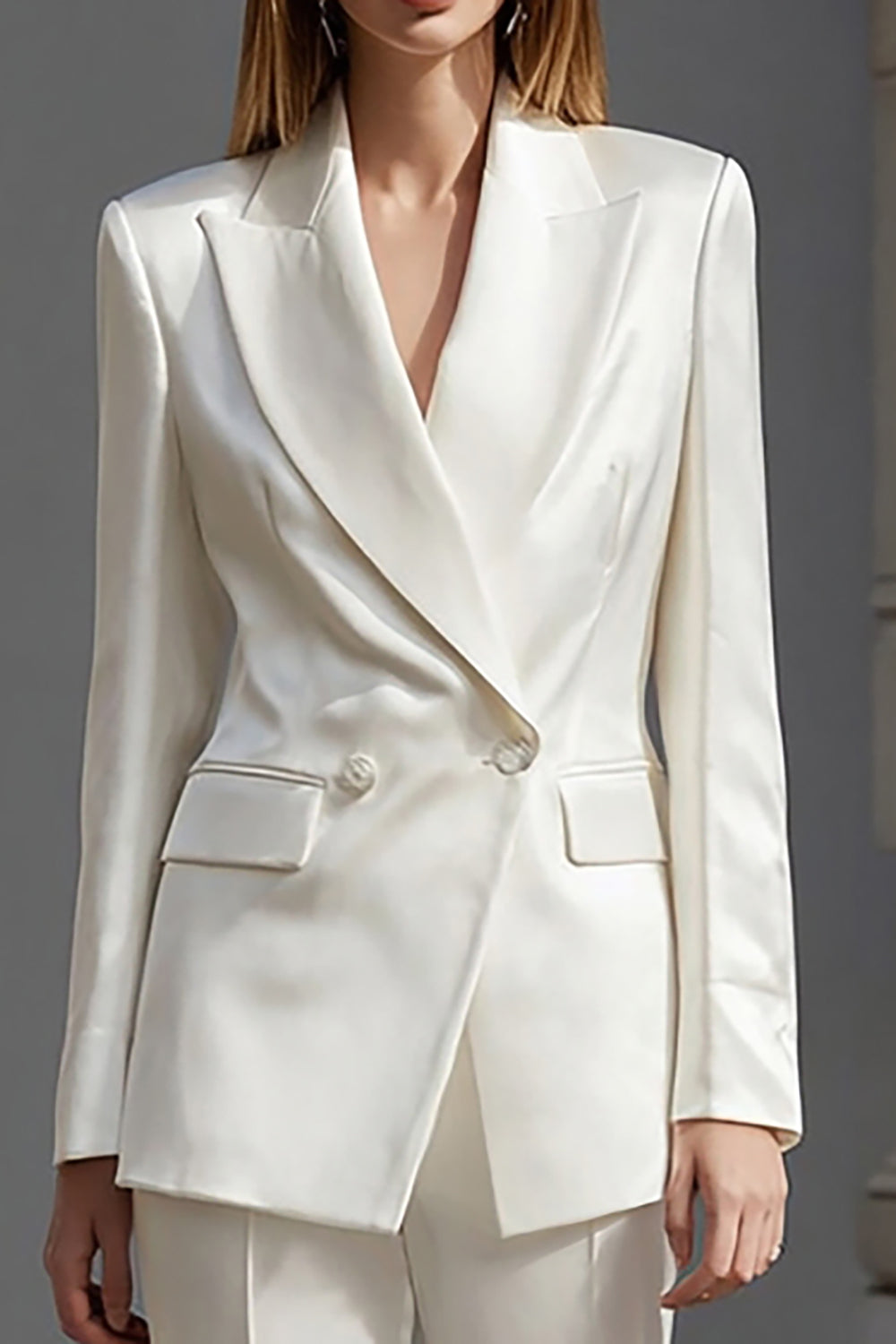 Ivory Peak Lapel Double Breasted Satin 2 Piece Business Suits