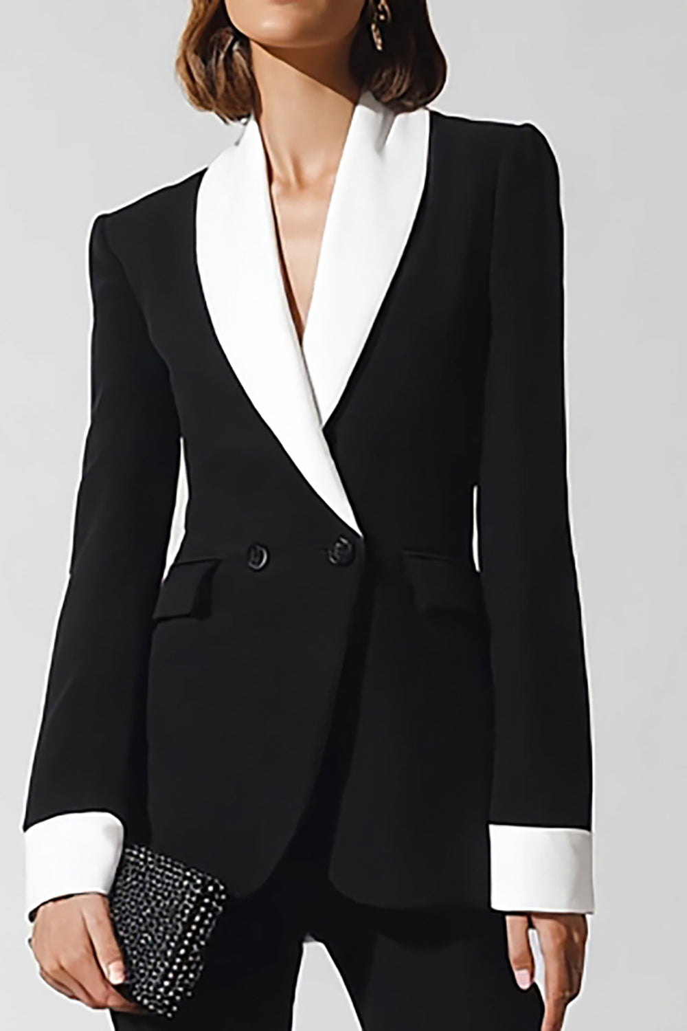 Black 2 Piece Shawl Lapel Long Sleeves Flare Leg Business Suits