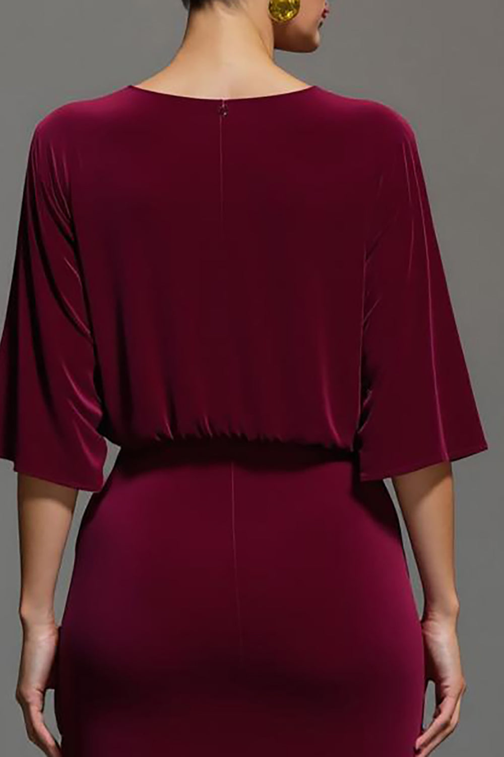 Burgundy Velvet V-Neck Maxi Holiday Party Dress with Sleeves