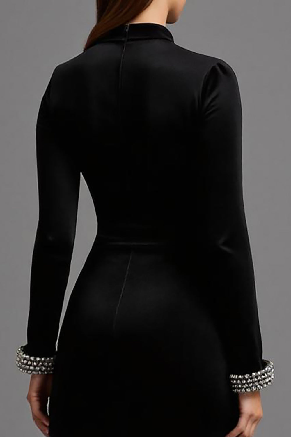 Black High Neck Velvet Maxi Holiday Party Dress with Sleeves