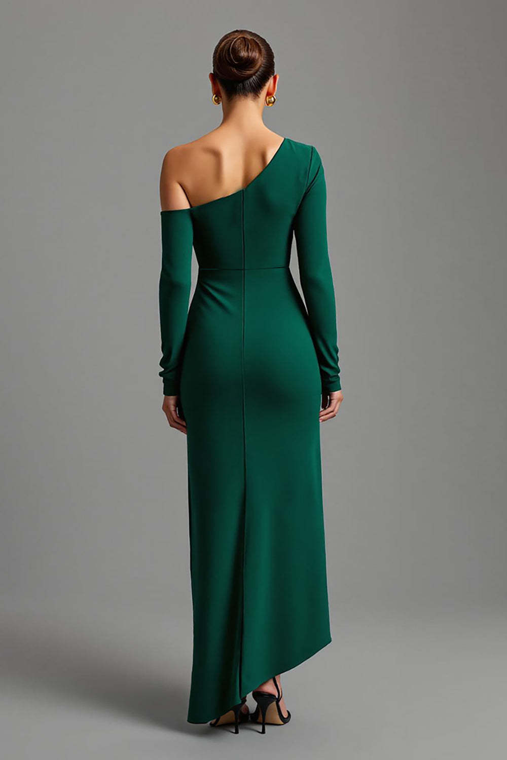 Dark Green One Shoulder Satin Sheath Maxi Formal Dress