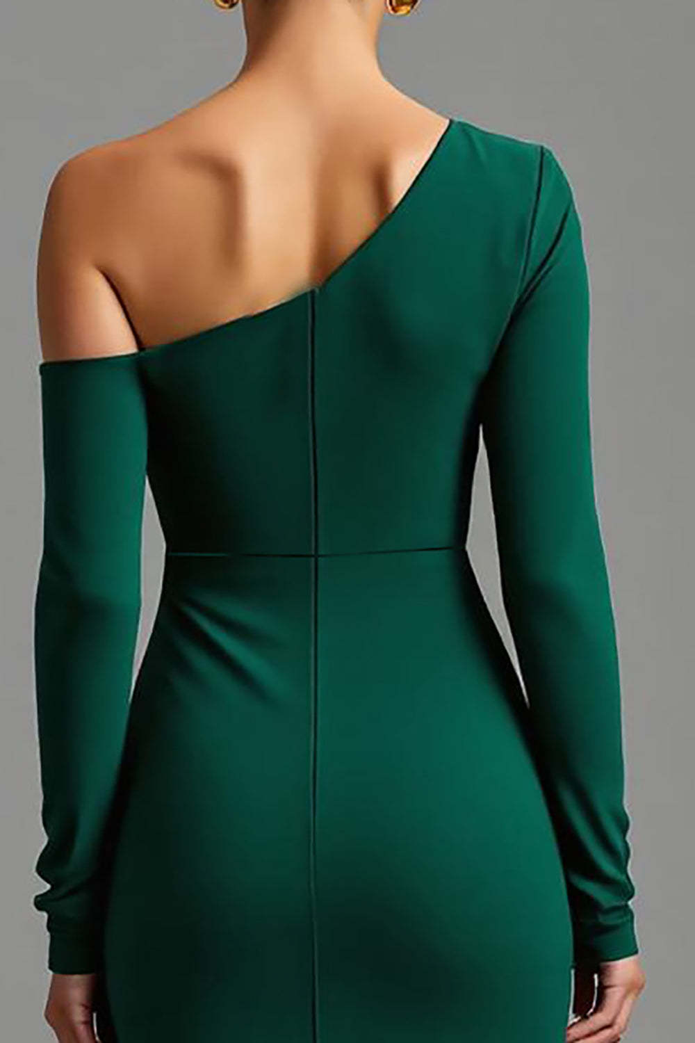 Dark Green One Shoulder Satin Sheath Maxi Formal Dress
