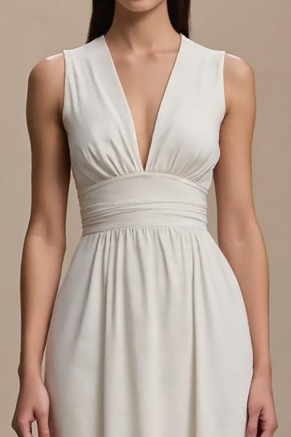 Ivory V-Neck Sleeveless A Line Maxi Formal Dress