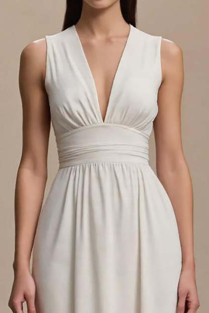 Ivory V-Neck Sleeveless A Line Maxi Formal Dress