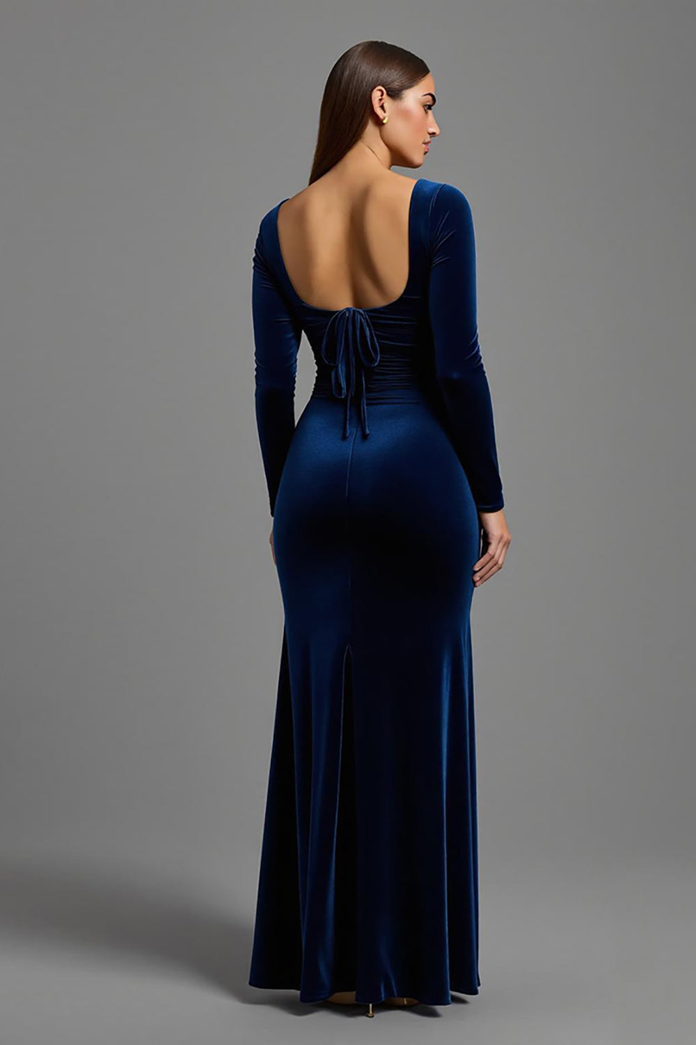Navy Velvet Sheath Long Sleeves Holiday Party Dress