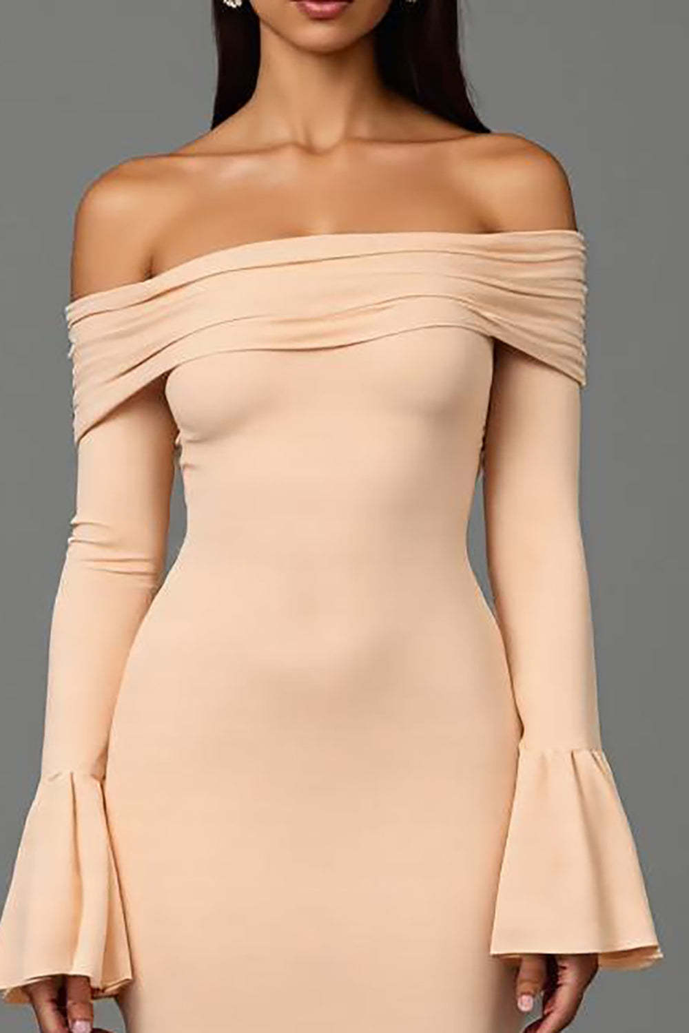 Sheath Apricot Off the Shoulder Long Sleeves Formal Dress
