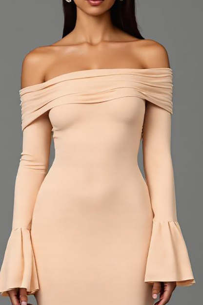 Sheath Apricot Off the Shoulder Long Sleeves Formal Dress