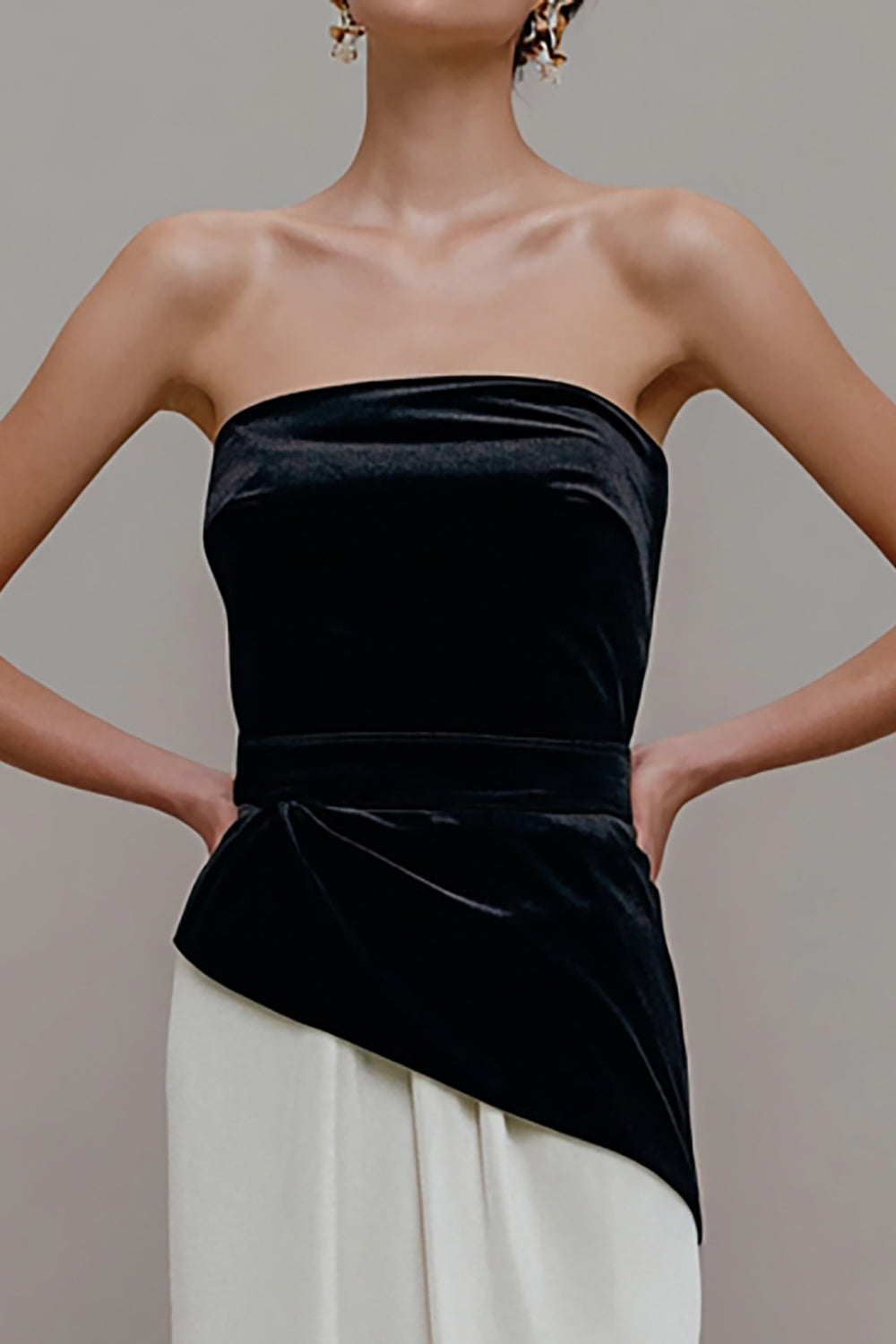 Velvet Sheath Black and White Patchwork Maxi Holiday Party Dress