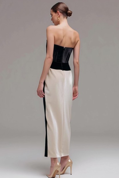 Black and Champagne Sheath Patchwork Velvet Holiday Party Dress