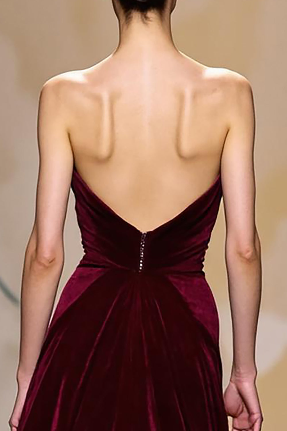 Maxi Dark Red Velvet Strapless Sheath Evening Dress with Cape