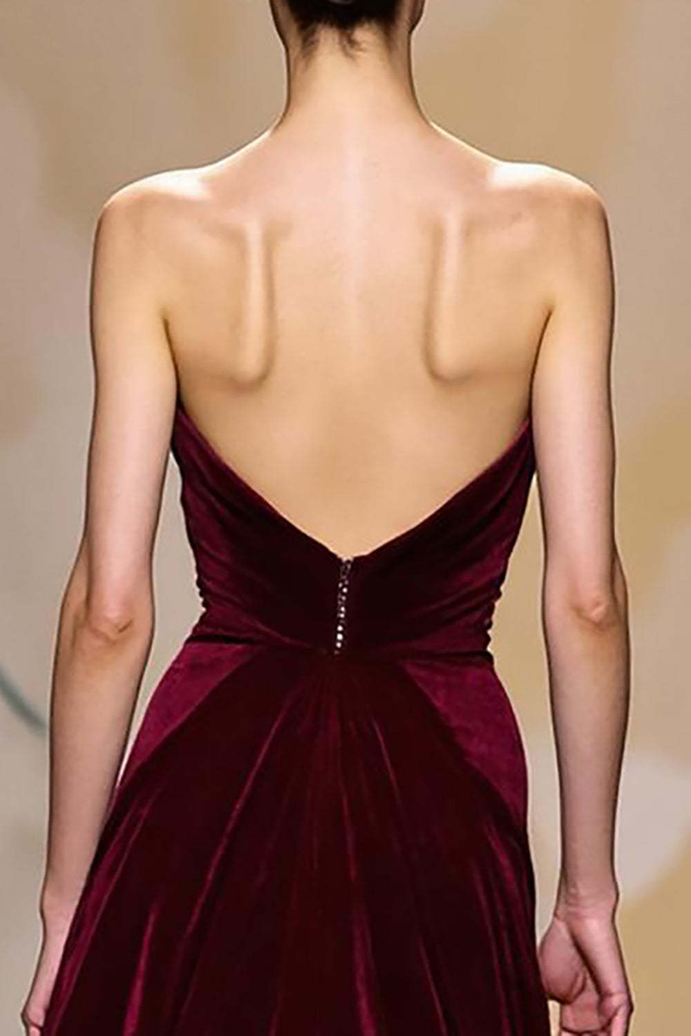 Maxi Dark Red Velvet Strapless Sheath Evening Dress with Cape