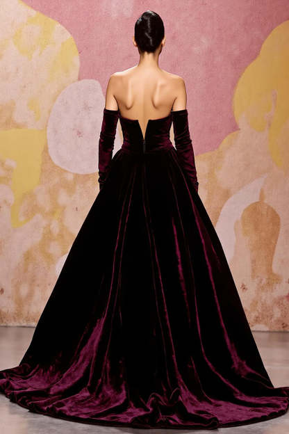 Dark Red Velvet Mermaid Maxi Sweetheart Evening Dress with Cape