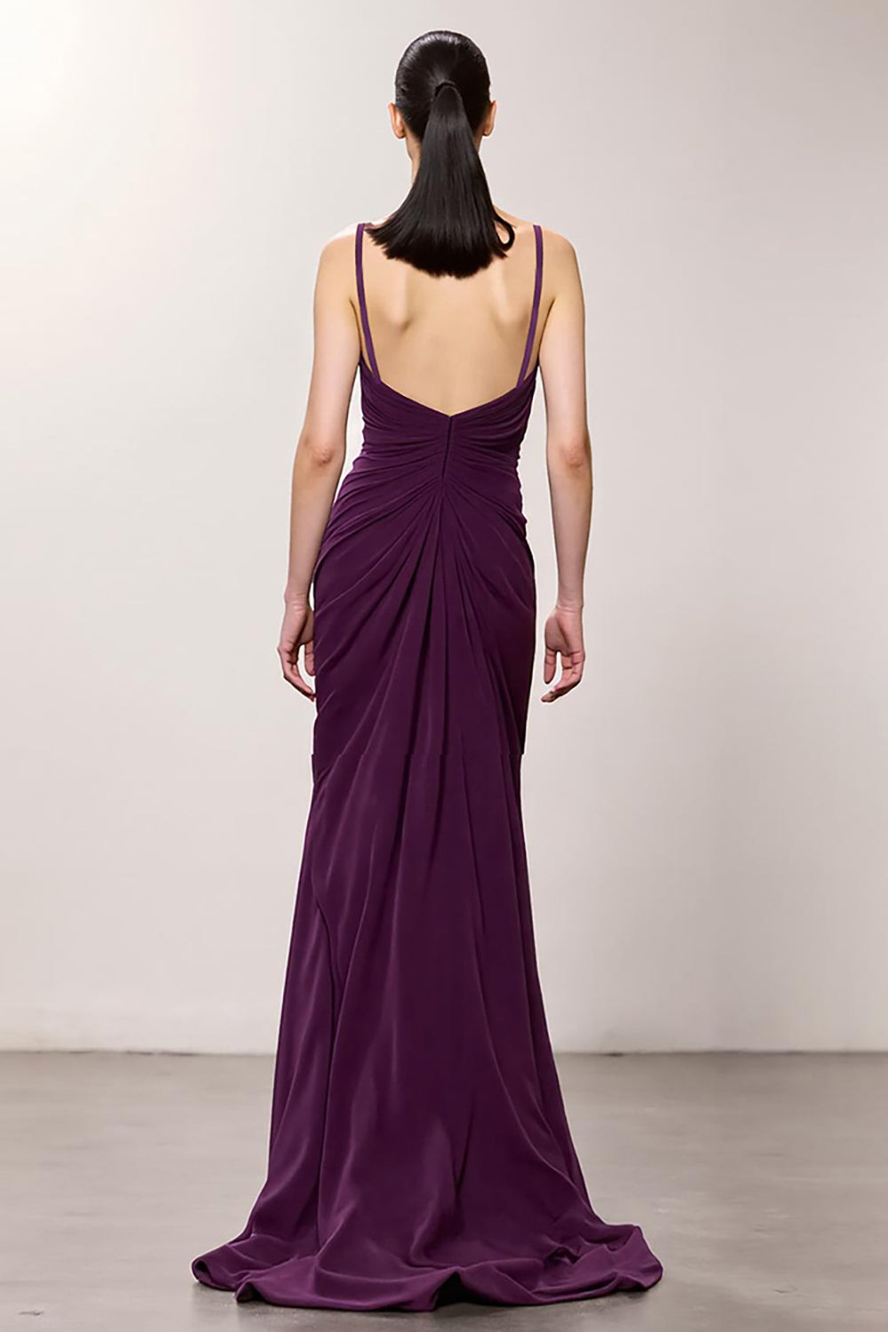 Purple Sheath Ruched V Neck Chiffon Long Evening Dress with Slit