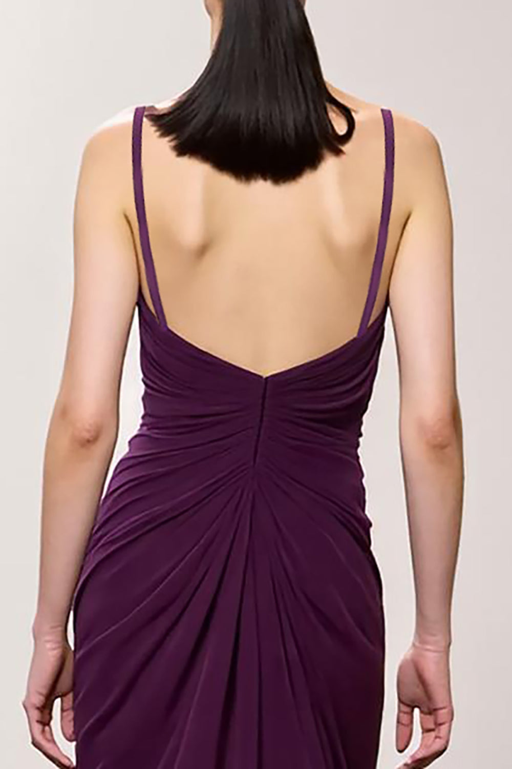 Purple Sheath Ruched V Neck Chiffon Long Evening Dress with Slit