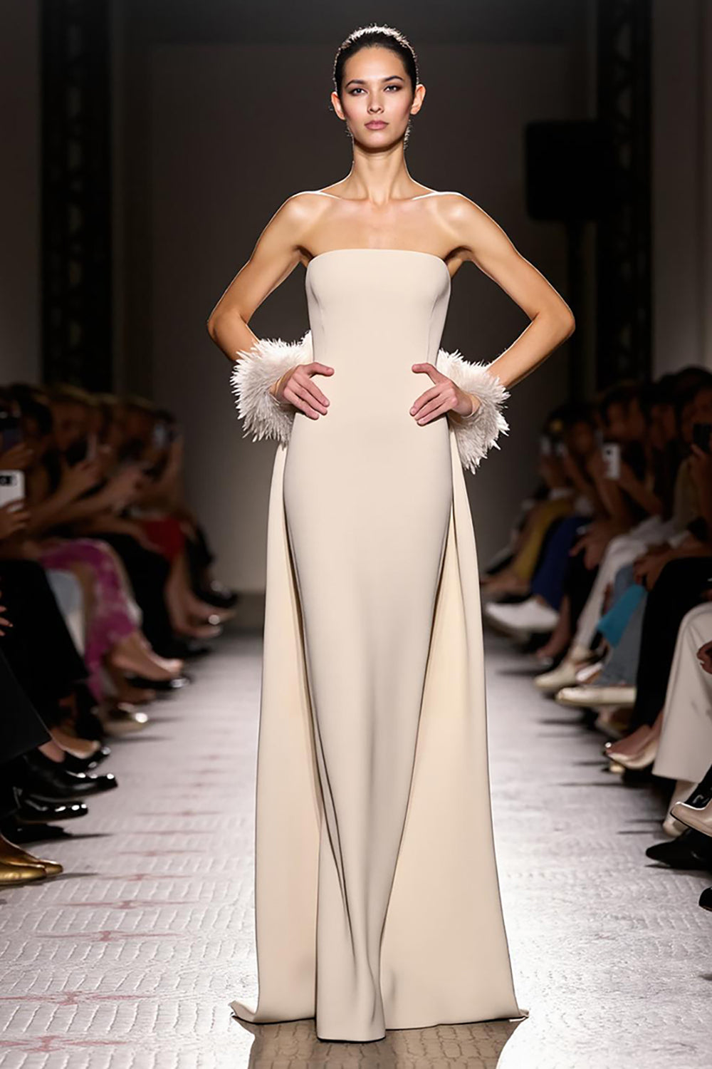 Simple Ivory Sheath Strapless Long Backless Satin Evening Dress