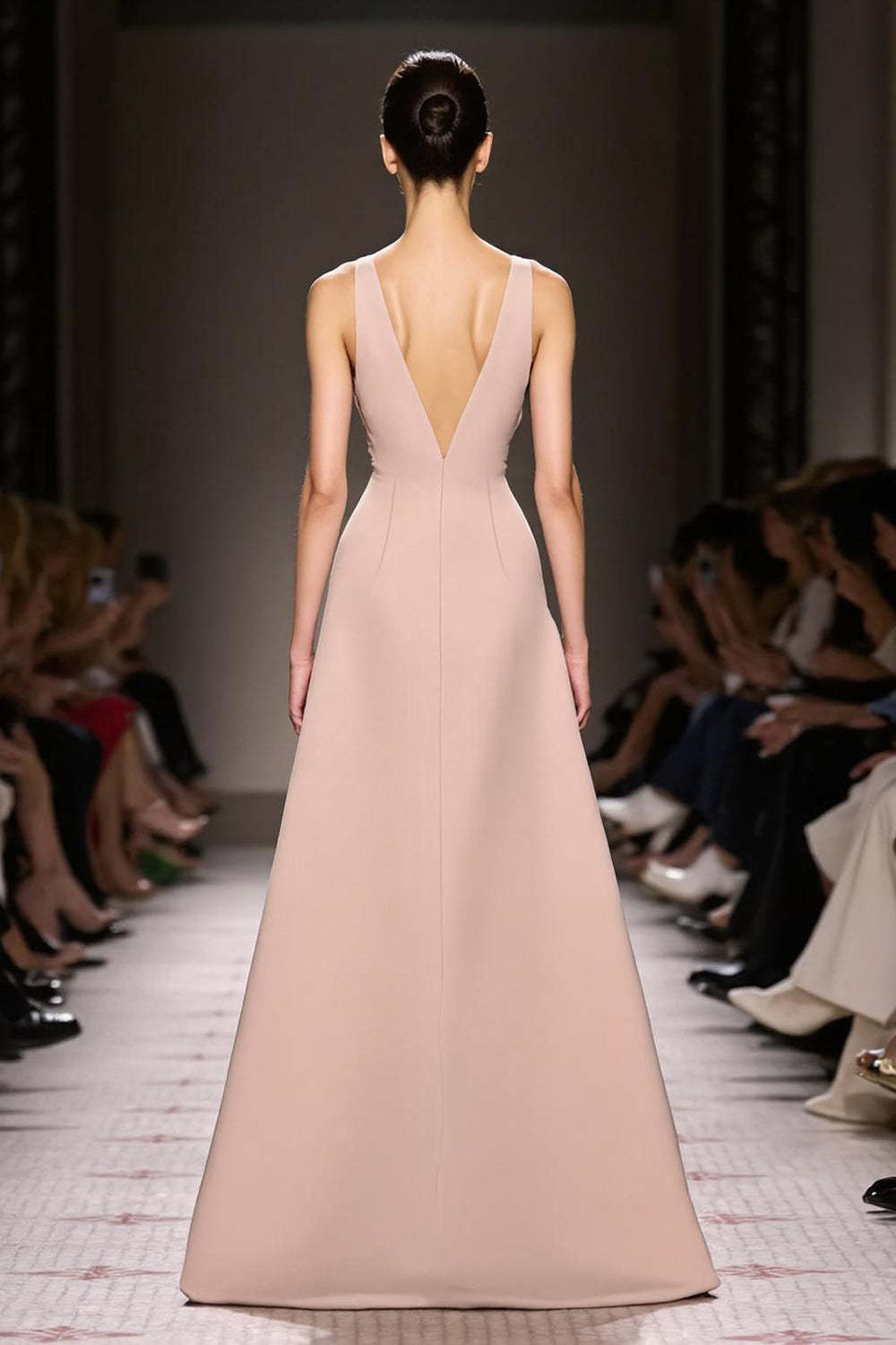 Maxi Champagne Satin Deep V-Neck Mermaid Evening Dress with Slit