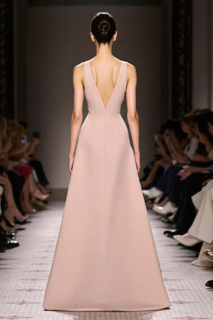 Maxi Champagne Satin Deep V-Neck Mermaid Evening Dress with Slit