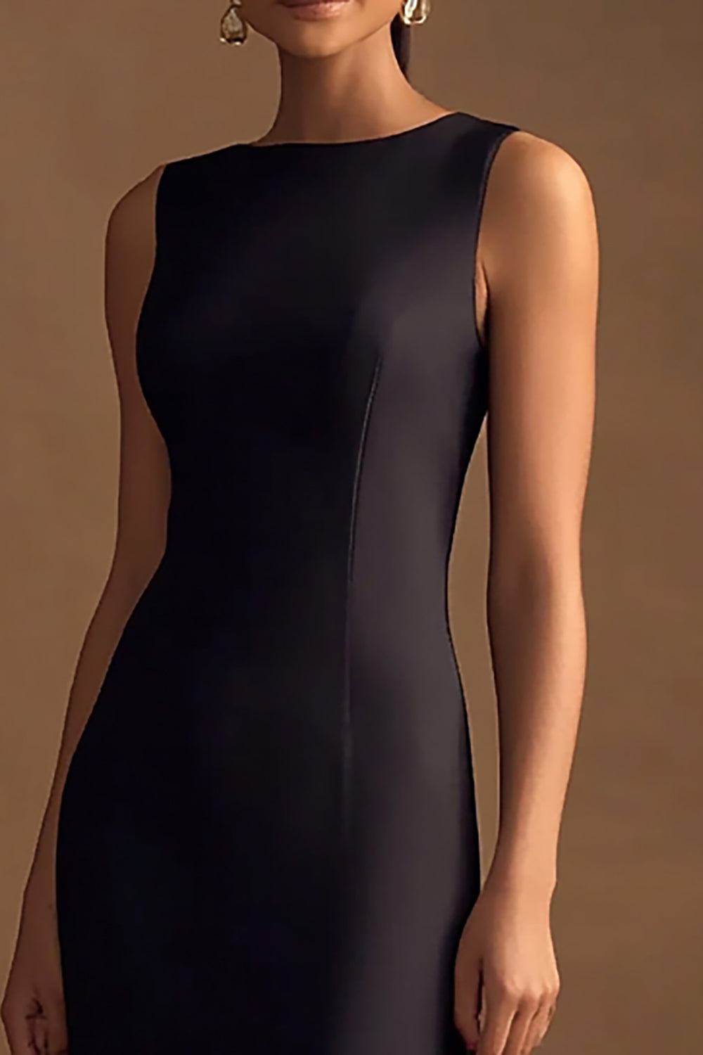 Simple Black Maxi Satin Sheath Evening Dress