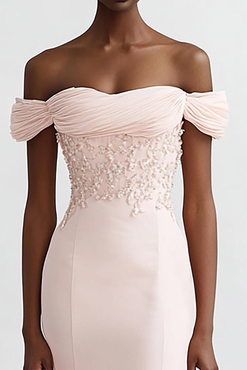 Pink Mermaid Off the Shoulder Chiffon Maxi Evening Dress