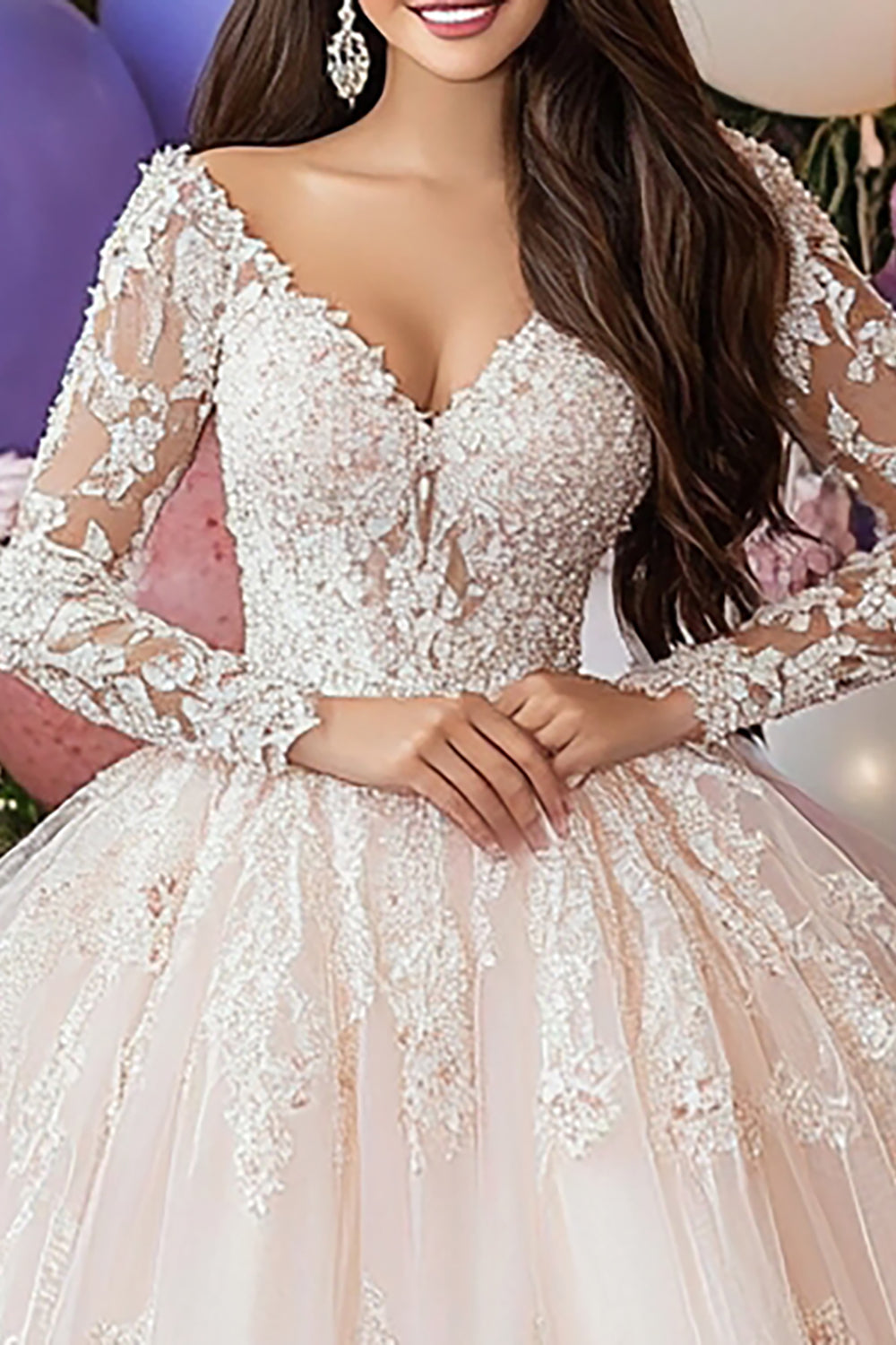 Champagne Ball Gown Princess Tulle Maxi Quinceanera Dress with Appliques