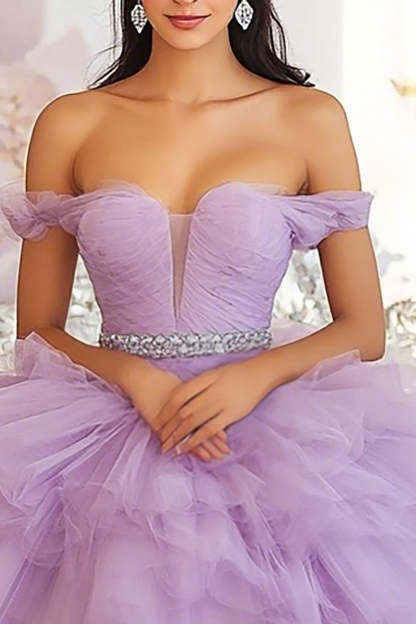 Lilac Ball Gown Princess Tulle Tiered Maxi Quinceanera Dress