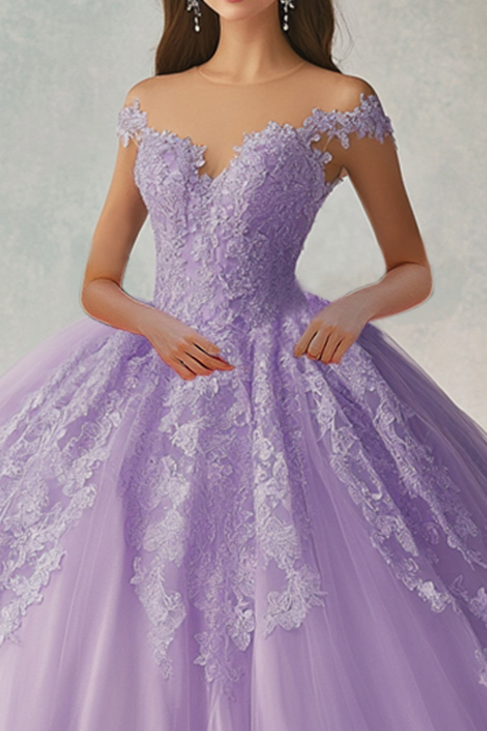 Lilac Ball Gown Princess Off the Shoulder Maxi Quinceanera Dress with Appliques
