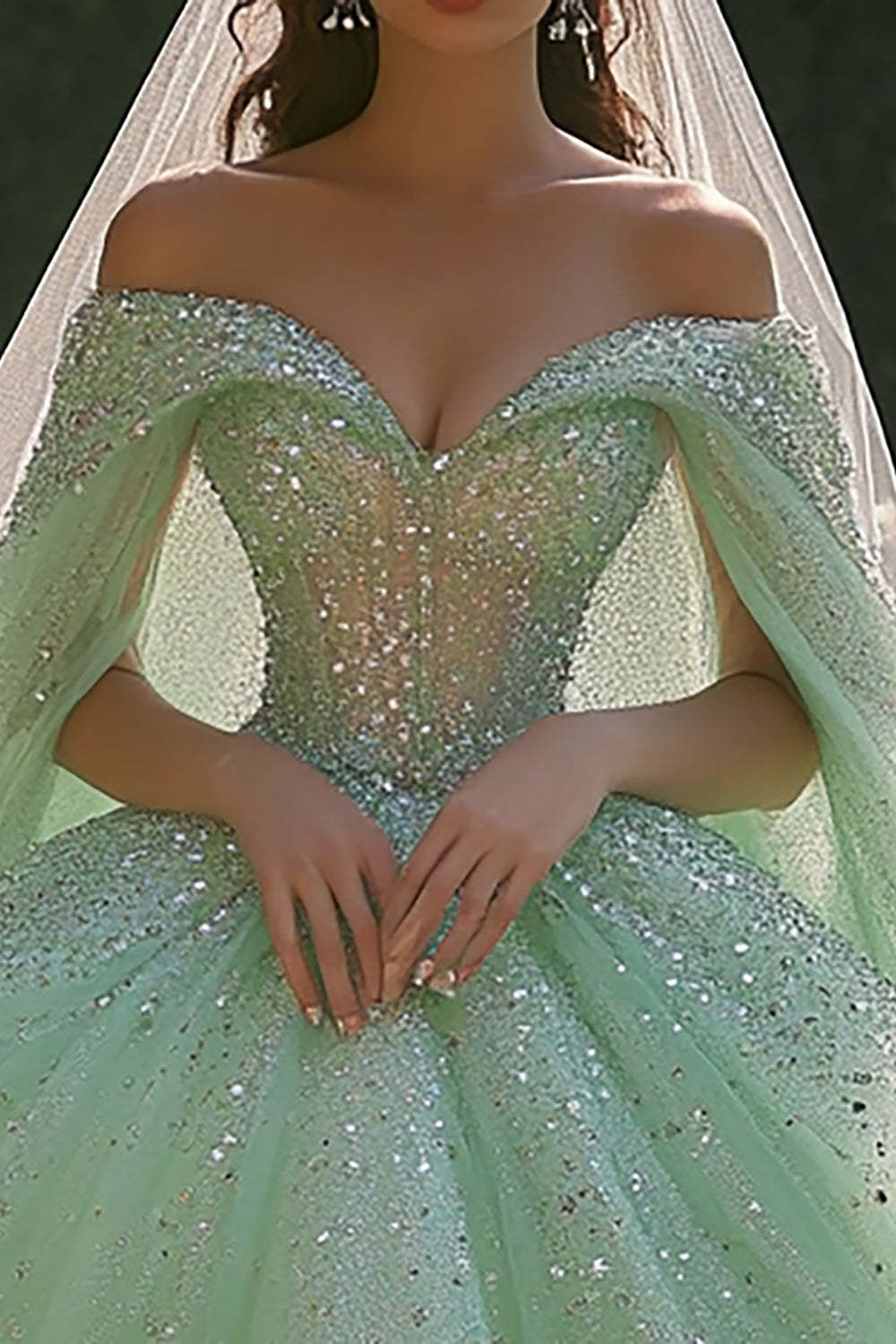 Sparkly Light Green Ball Gown Maxi Quinceanera Dress with Beading