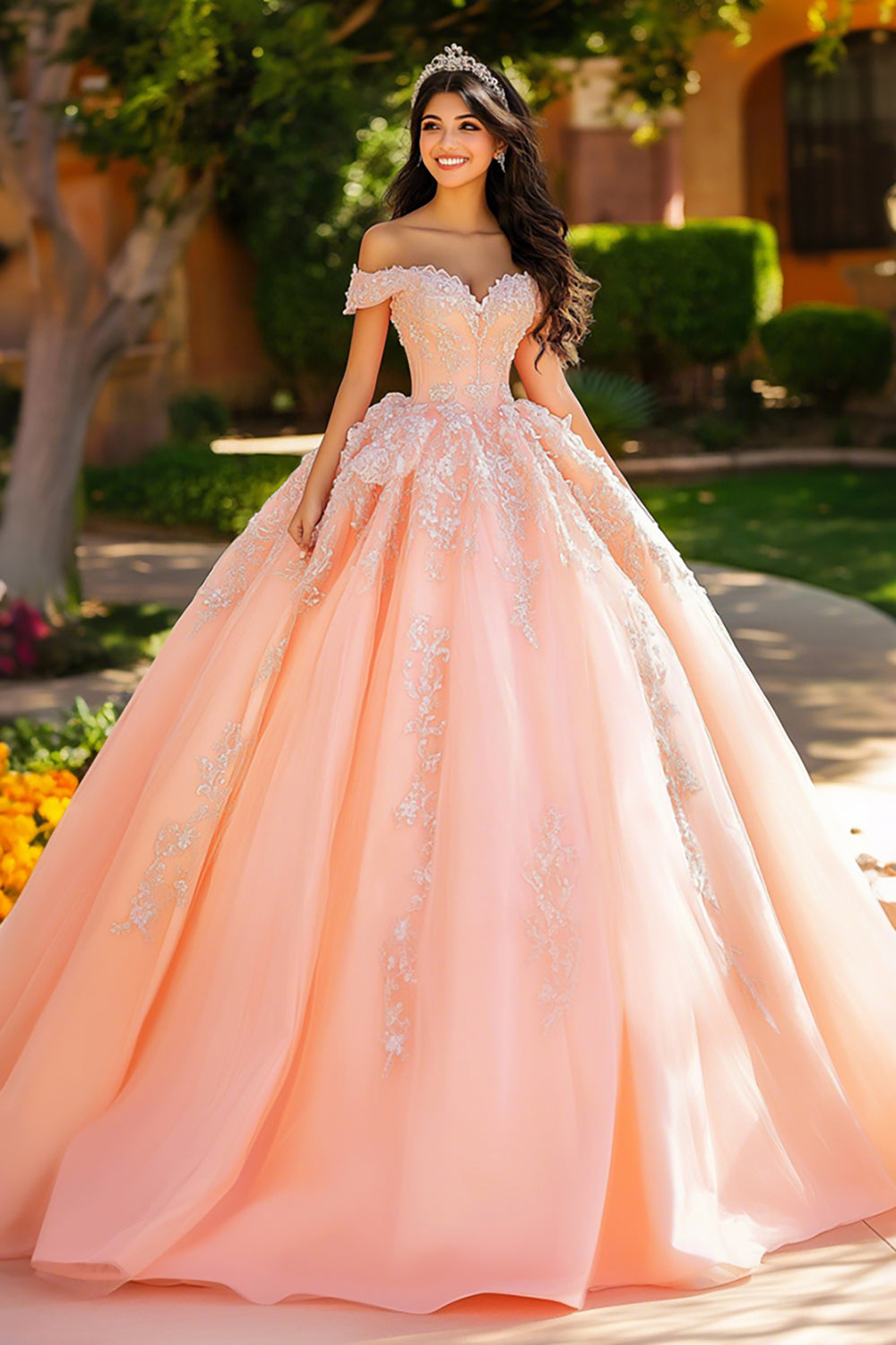 Pink Ball Gown Princess Corset Sweetheart Appliqued Quinceanera Dress