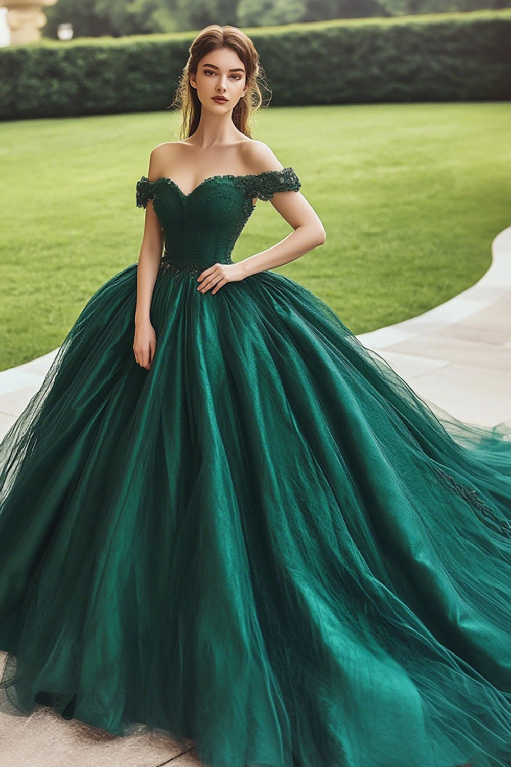 Dark Green Ball Gown Corset Princess Maxi Quinceanera Dress with Appliques