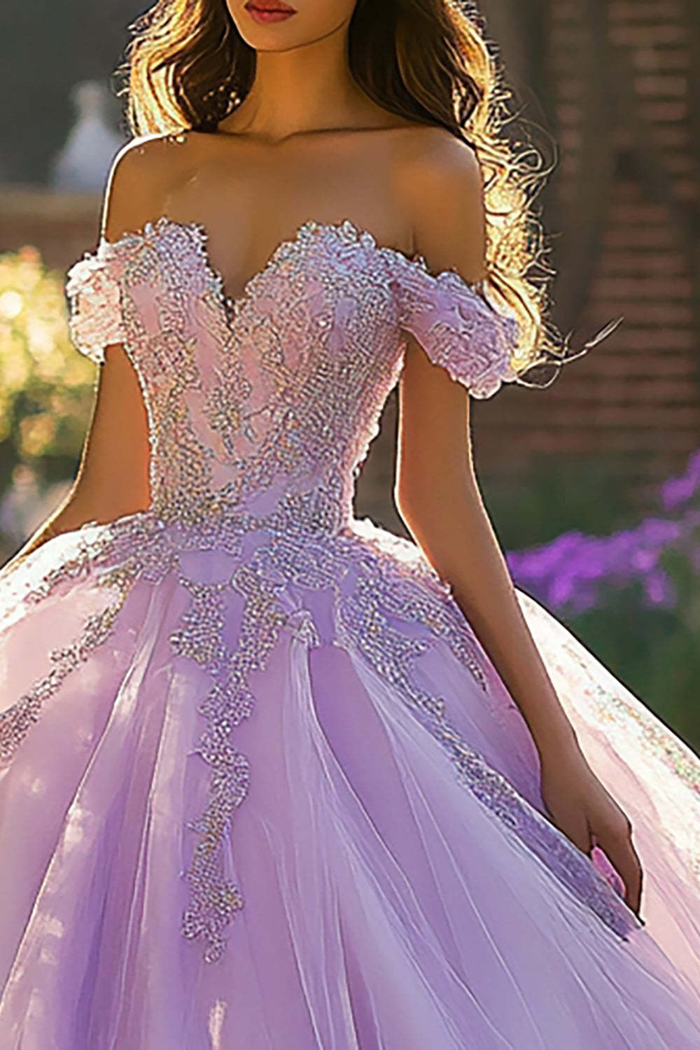Lilac Ball Gown Tulle Maxi Quinceanera Dress with Appliques