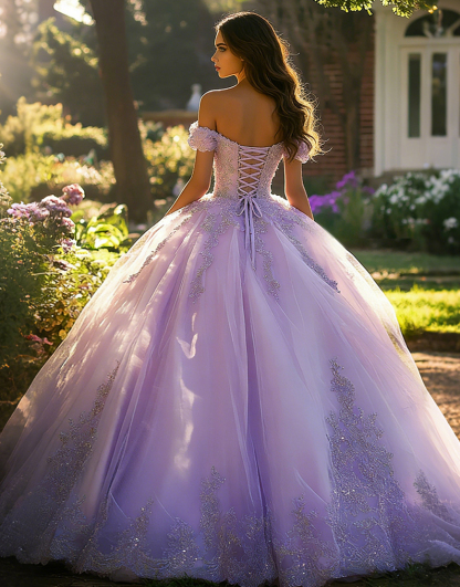 Lilac Ball Gown Tulle Maxi Quinceanera Dress with Appliques