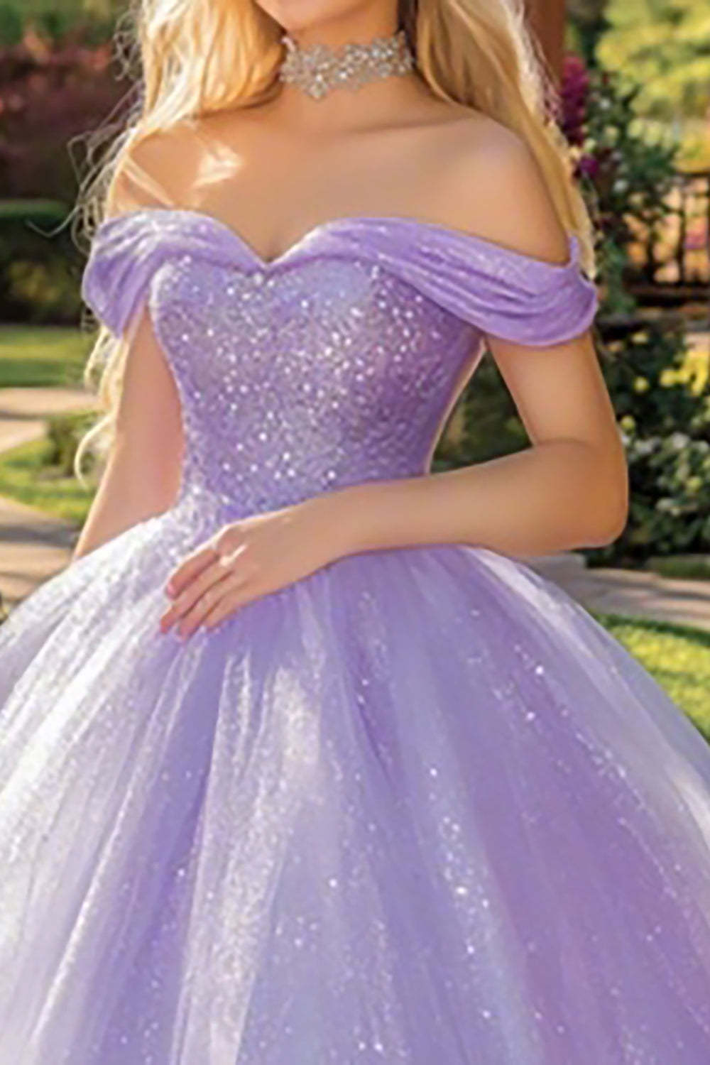 Sparkly Lilac Ball Gown Tulle Maxi Quinceanera Dress with Sequins
