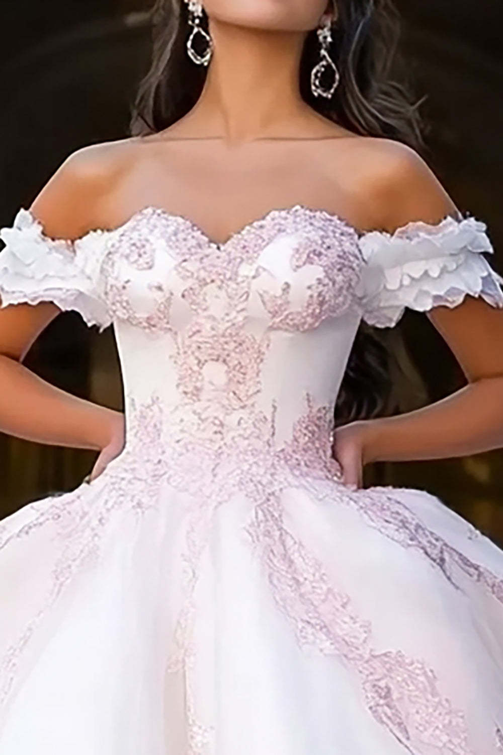 Princess White and Pink Ball Gown Tulle Quinceanera Dress with Appliques