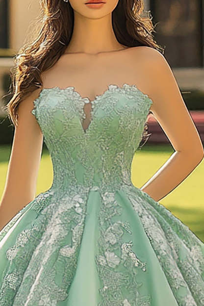 Sage Green Princess Sweetheart Maxi Quinceanera Dress with Appliques