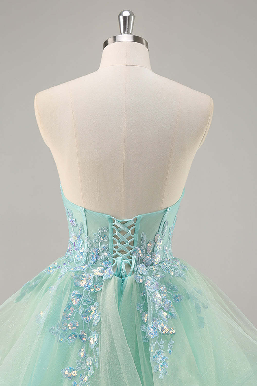 Sparkly Green Corset Strapless Maxi A Line Prom Dress with Ruffles