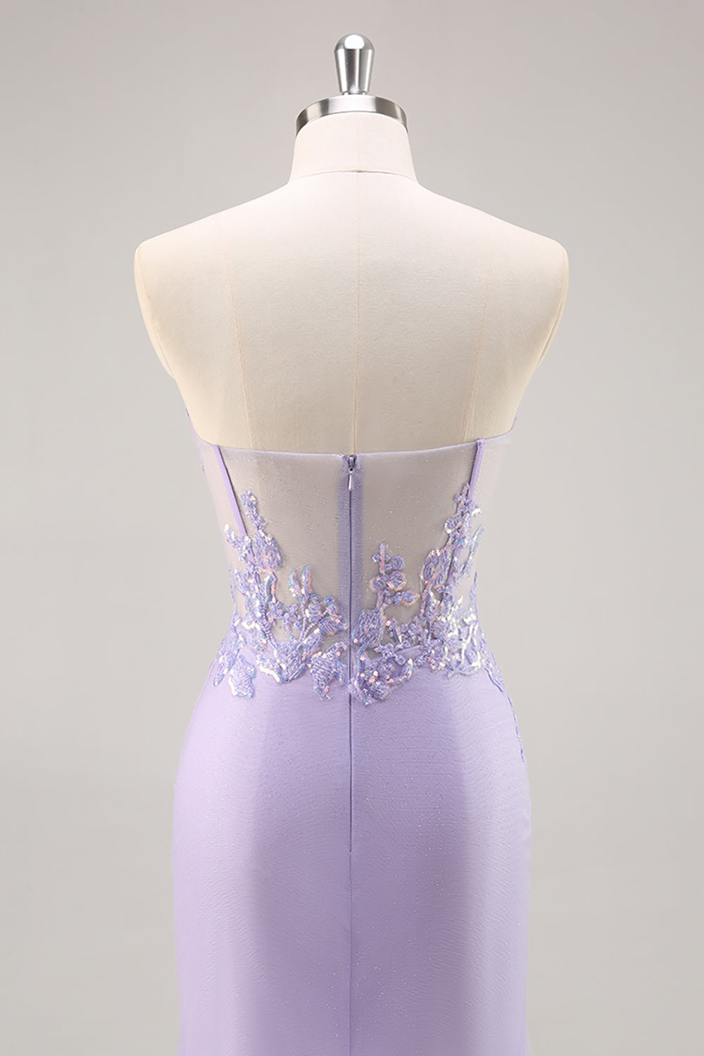 Sparkly Lilac Tulle Appliqued Corset Maxi Prom Dress with Sequins