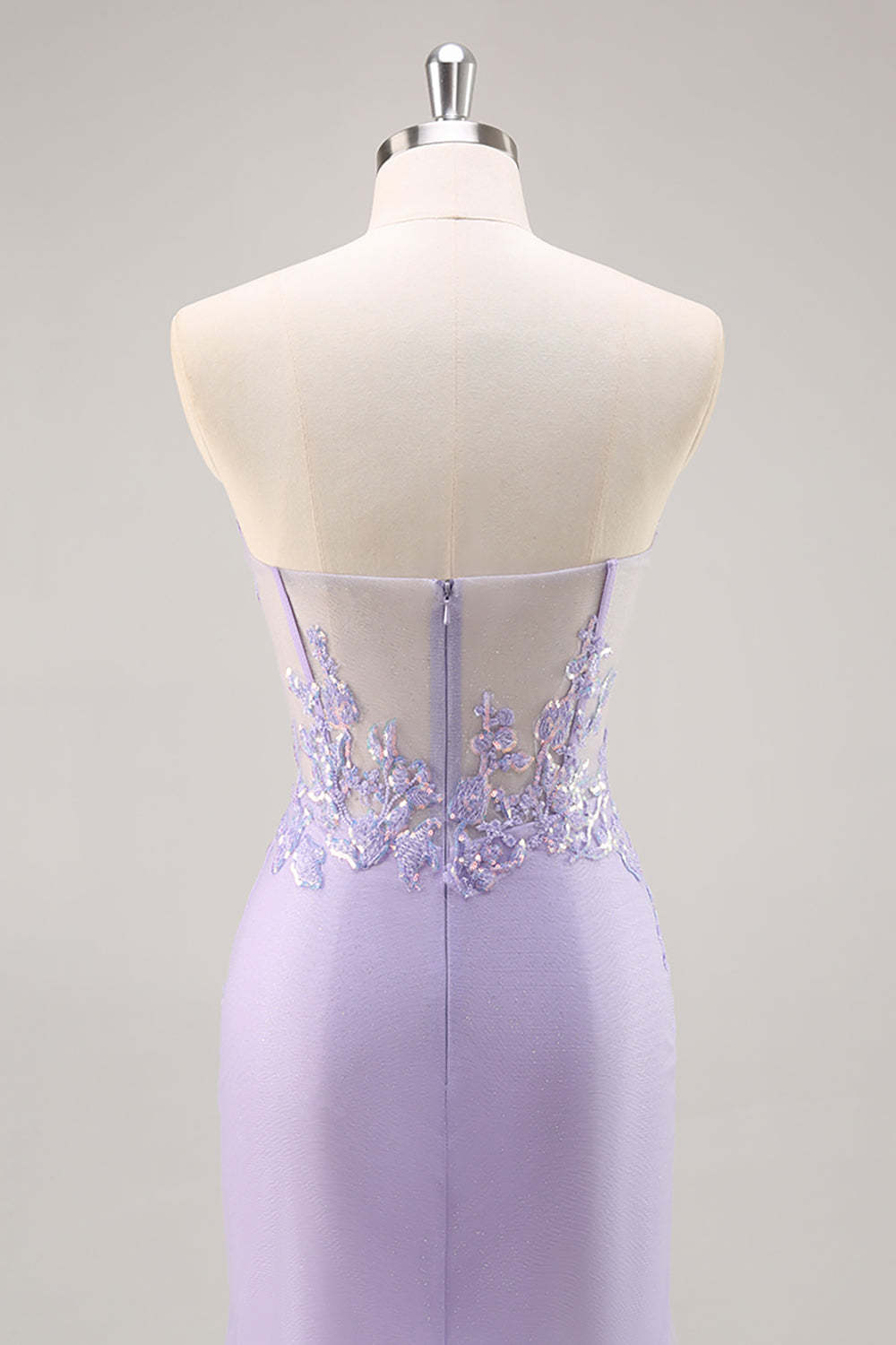 Sparkly Lilac Tulle Appliqued Corset Maxi Prom Dress with Sequins