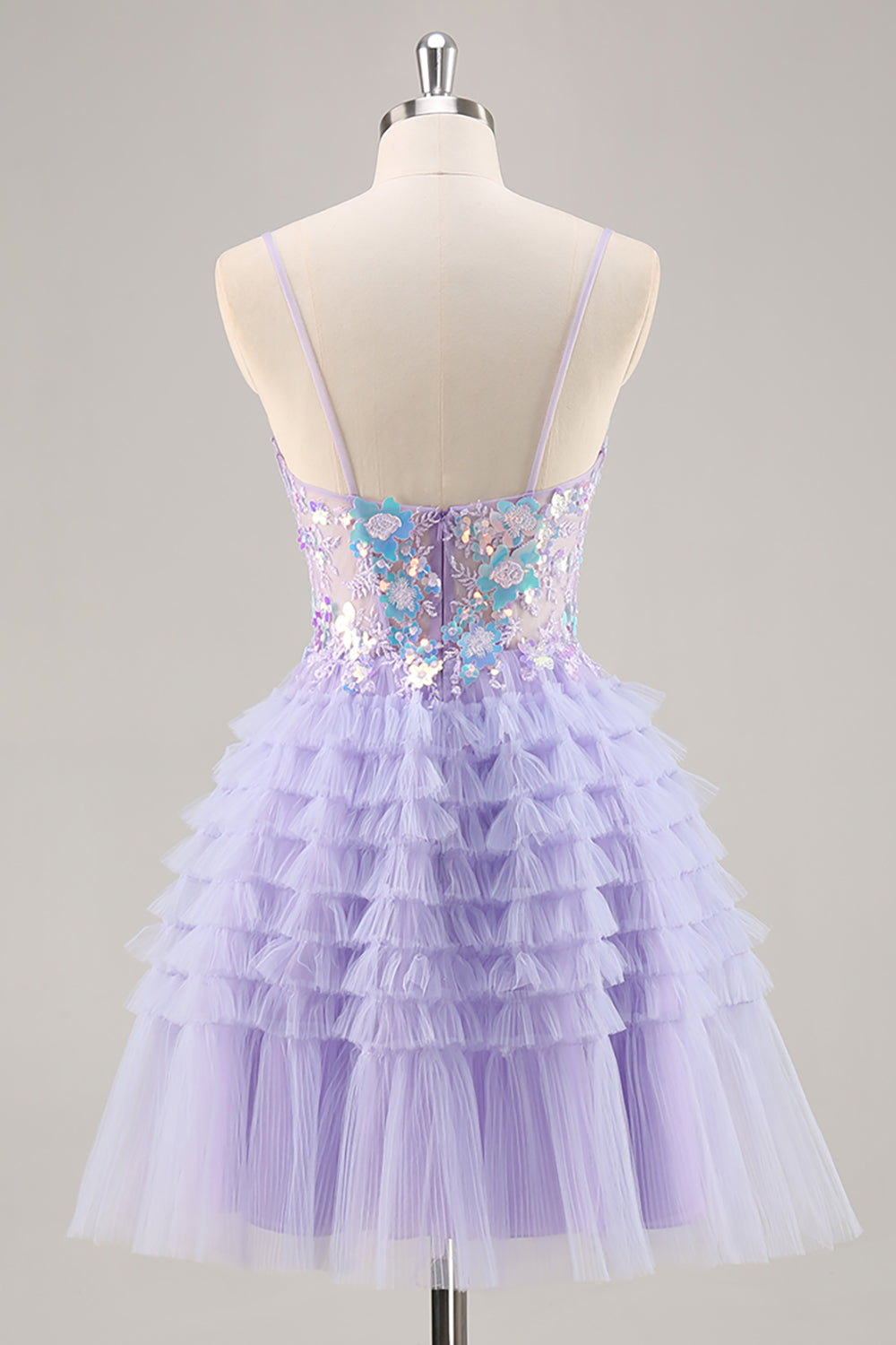Sparkly Purple Floral Corset Tiered Short Homecoming Dress with Sequins