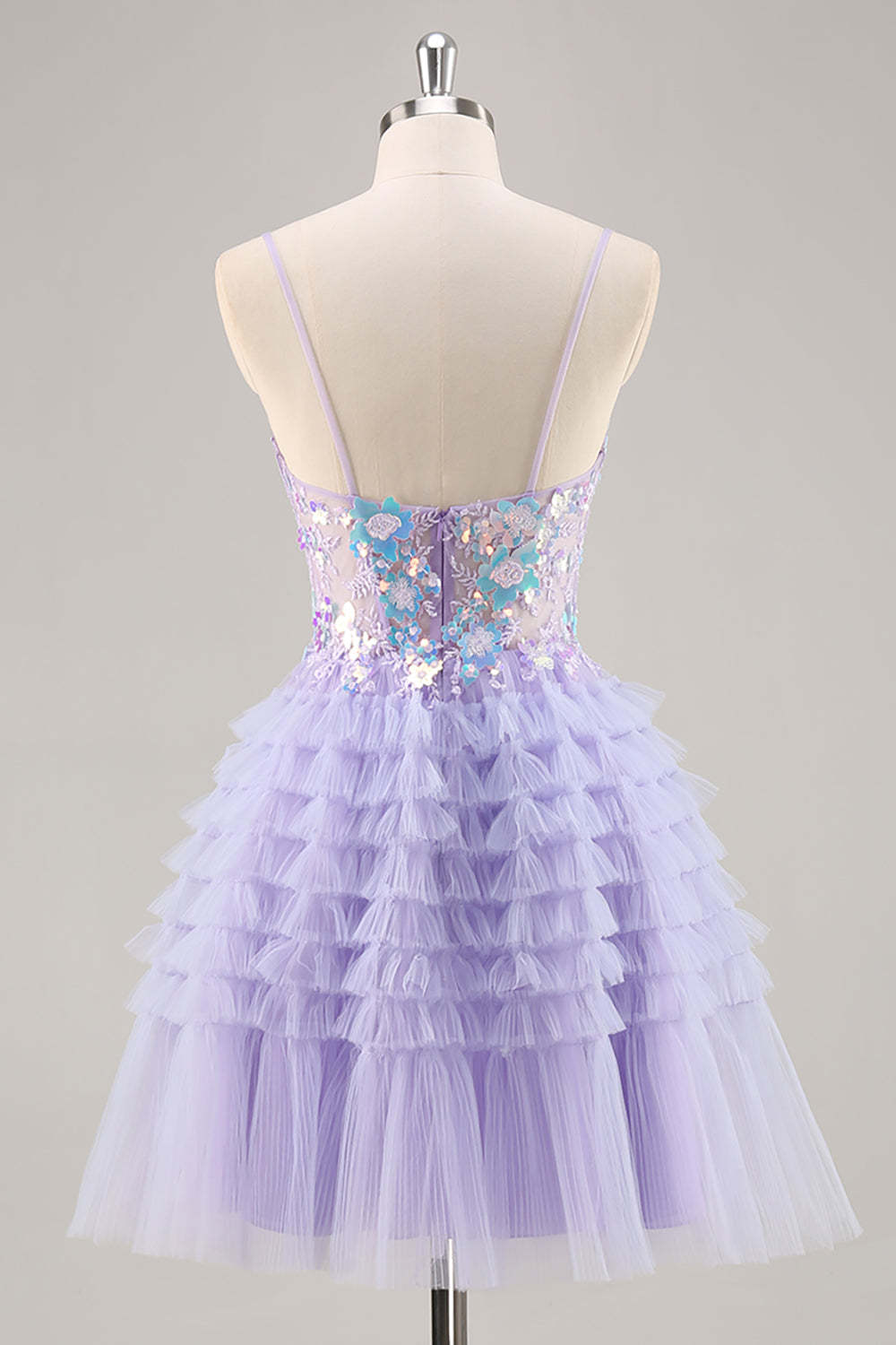 Sparkly Purple Floral Corset Tiered Short Homecoming Dress with Sequins