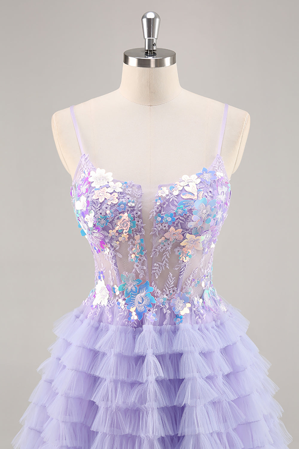 Sparkly Purple Floral Corset Tiered Short Homecoming Dress with Sequins