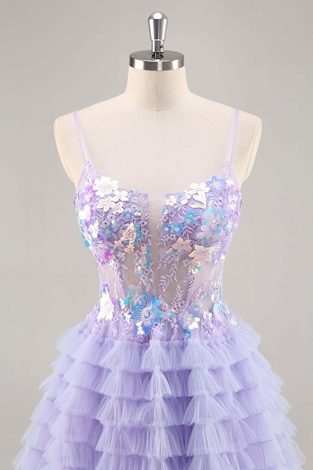 Sparkly Purple Floral Corset Tiered Short Homecoming Dress with Sequins