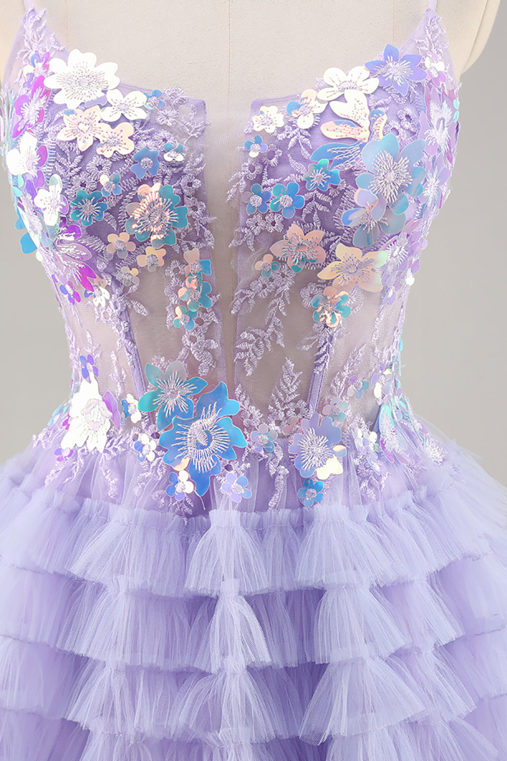 Sparkly Purple Floral Corset Tiered Short Homecoming Dress with Sequins
