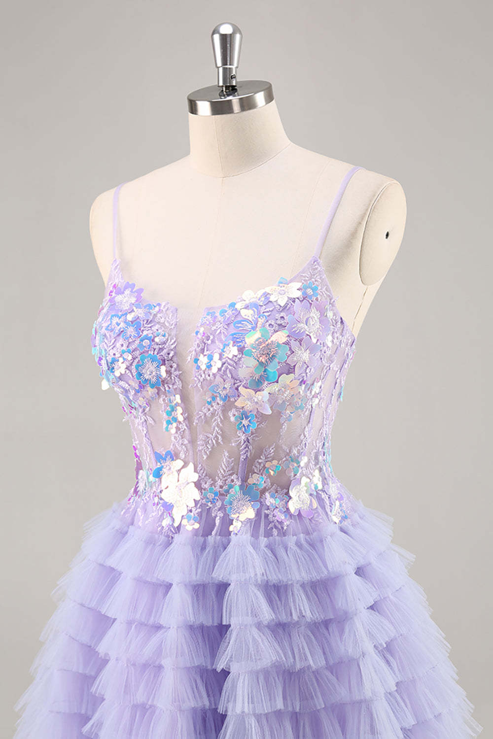 Sparkly Purple Floral Corset Tiered Short Homecoming Dress with Sequins