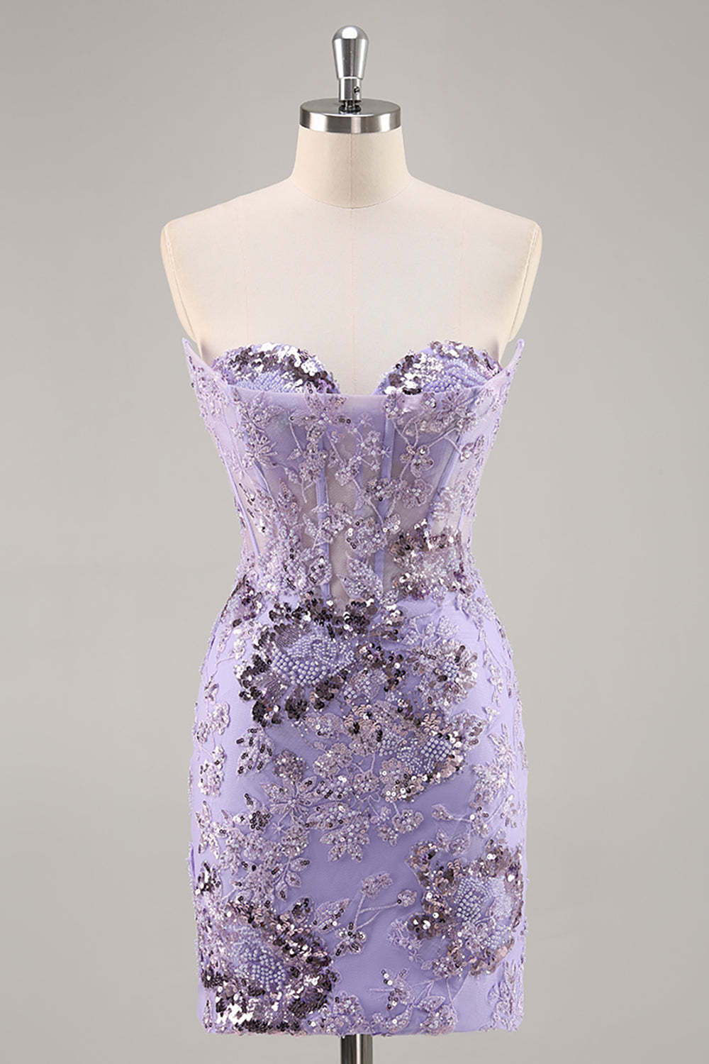 Leely Women Sparkly Purple Corset Mini Homecoming Dress with Lace Sequins Beaded Bodycon Sweetheart Lace Up Back Cocktail Dress