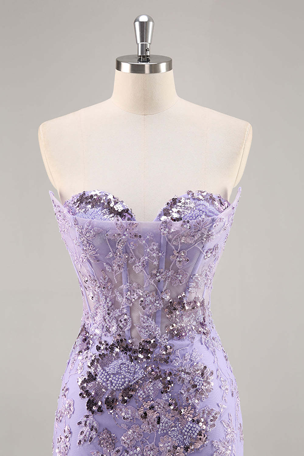 Sparkly Purple Corset Sequin Floral Mini Homecoming Dress with Beading