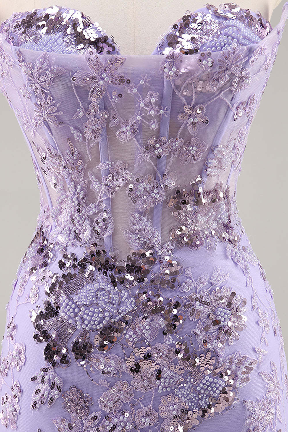 Sparkly Purple Corset Sequin Floral Mini Homecoming Dress with Beading