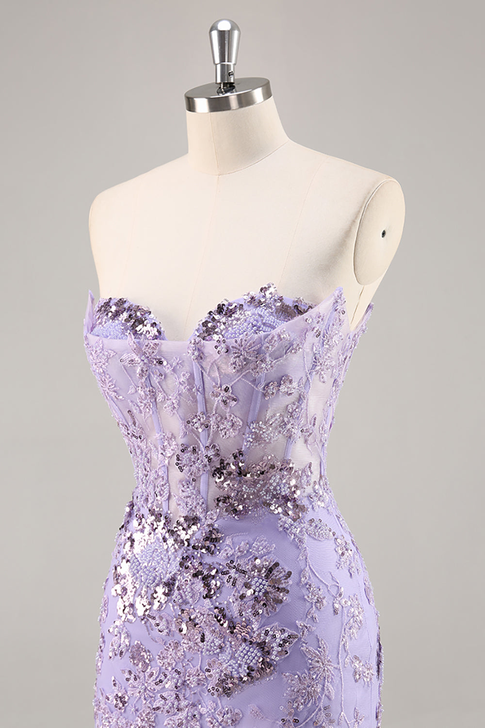Sparkly Purple Corset Sequin Floral Mini Homecoming Dress with Beading
